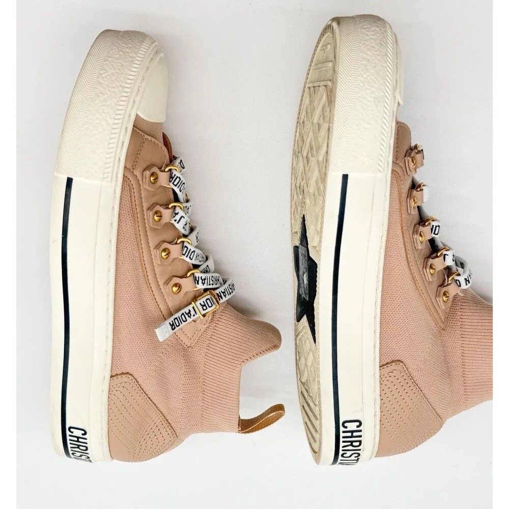 Dior Walk'n'Dior Logo Pull On Hight Top Sneakers Beige Knit EU 36.5 US 6.5